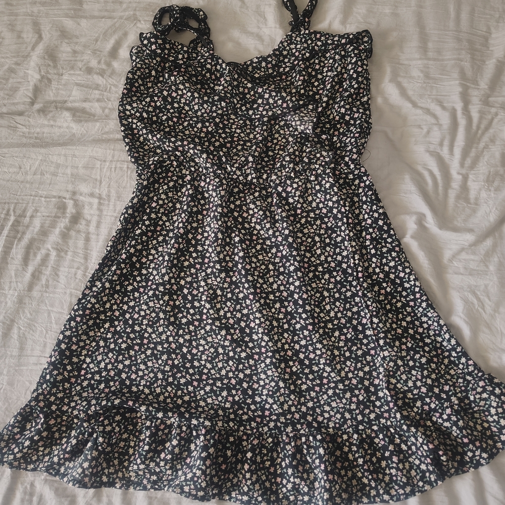 Divided Black Floral Mini Dress